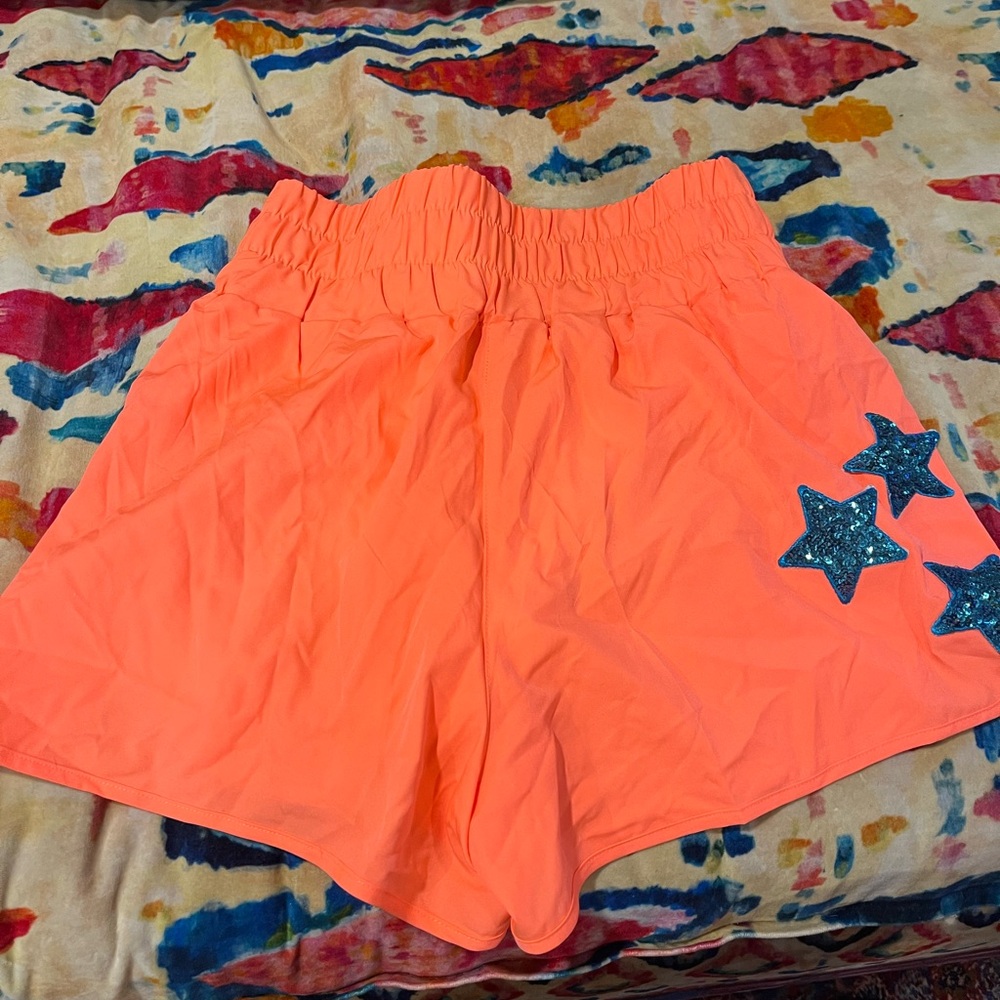 Judith March Vibrant Orange Blue Star Athletic Shorts